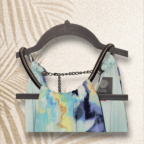 Vince Camuto Aqua Floral Halter Maxi Dress with Sliding Neckline Size 10 - Picture 4 of 7